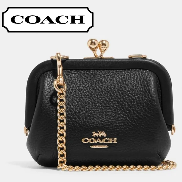 Coach Kisslock Crossbody Change Purse in Black - Picture 1 of 9